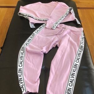 Pink Calvin Klein cropped sweatsuits.  Like new